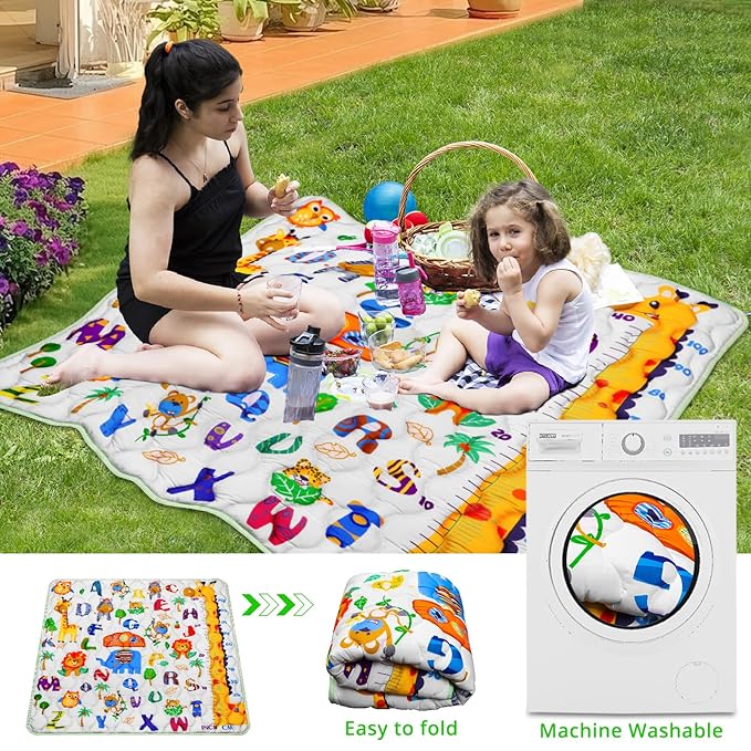 Safari Zoo Alphabet Play Mat 71"×59" Baby Gyms Playmats for Playpen Giant Waterproof ABC Learning Mat for Toddlers, Jungle Themed Nursery Floor Thicken Soft Padding for Toddlers Infants