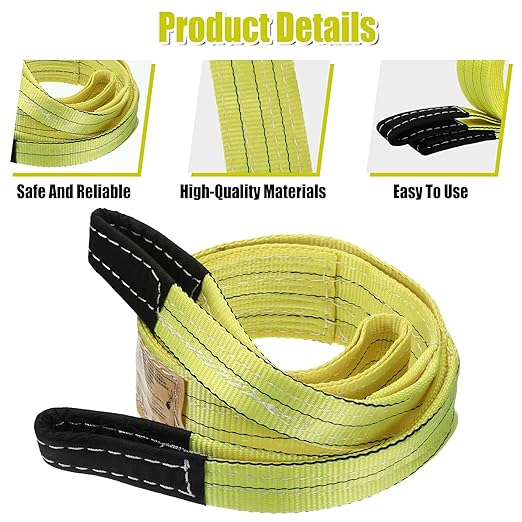 4 Pcs Lifting Sling Straps, 6 Ft x 2 Inch Heavy Duty Lift Sling Straps Nylon Tree Saver Recovery Strap Web Nylon Flat Towing Web Slings Winch Strap with Wear Guard End for Trailer Hoist Truck