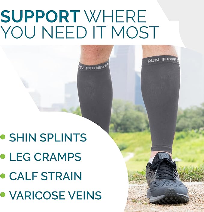 Run Forever Calf Compression Sleeves for Men and Women - Leg Compression Sleeve - Footless Compression Socks for runners