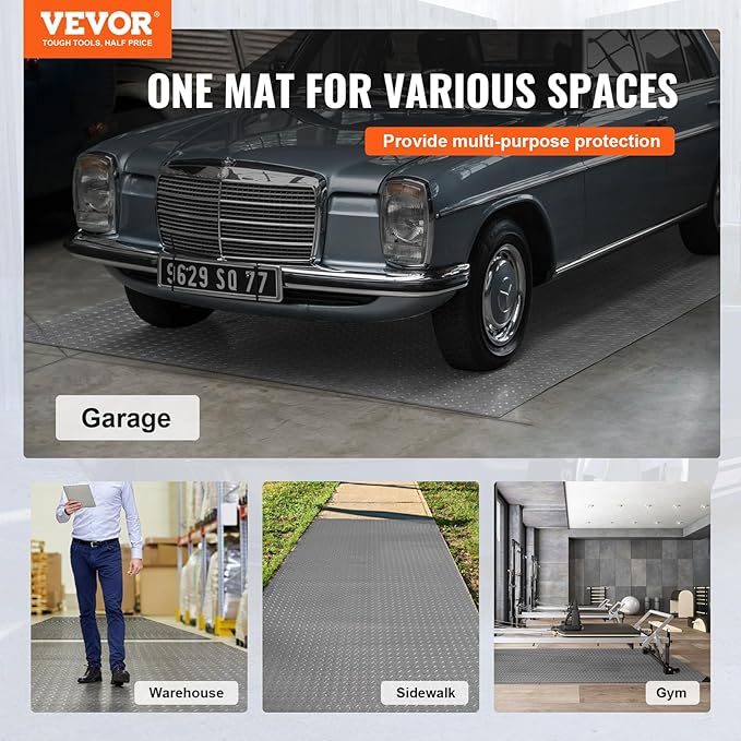 VEVOR Floor Mat, 13 x 4.9 FT PVC Flooring Roll, Non-Slip Diamond Texture, 64.58 sq.ft Covering Space, Garage Mats for Under Cars, Gyms, Boats, Car Trailer, Silver