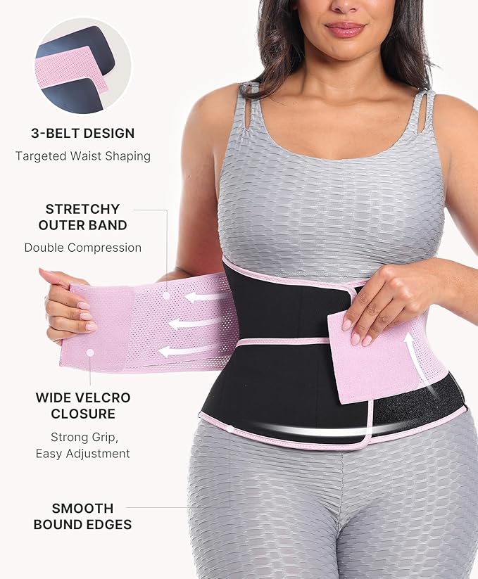 SHAPELLX Sauna Waist Trainer Women Tummy Control Waist Trimmer Cincher Ab Belt with Triple Wrap Sauna Suit for Workout