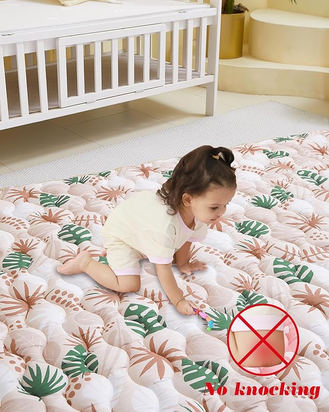 Viviland Baby Mats for Floor, 50x50 Inch Playpen Mat, Thick Cushioning Padding Playmat for Baby and Toddlers Infants, Non-Slip & Machine Washable, Green Leave
