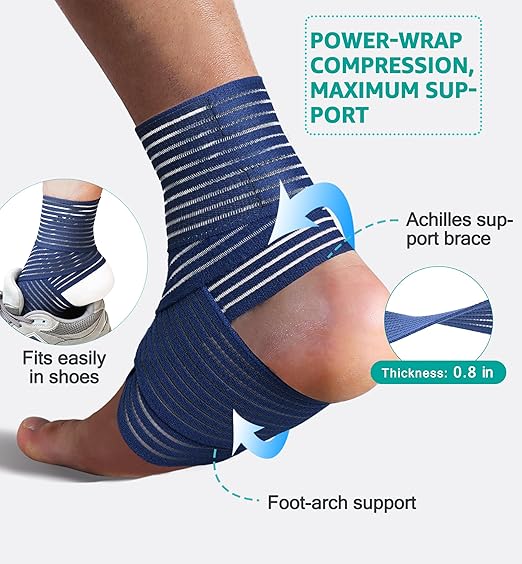 HiRui Foot & Ankle Brace 2 Pack, Adjustable Compression Wrap for Men & Women – Helps with Sprains, Plantar Fasciitis, Achilles Tendonitis, Arthritis, Running, Sports, Gym – Fits in Shoes (Navy Blue)