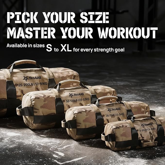 Yes4All Sandbags for Working Out, Adjustable Sand Bags for Weight Training with Handles, Multiple Colors & Sizes 5-200lbs