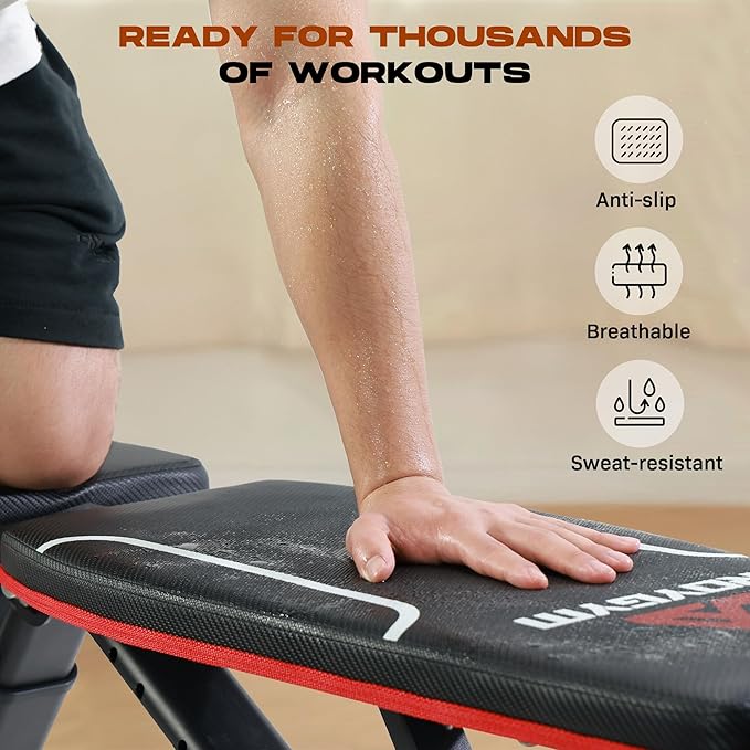Weight Bench, 880lbs Capacity Adjustable Workout Bench with Headrest for Bench Press, Fast Folding Incline Decline Flat Bench for Home Gym