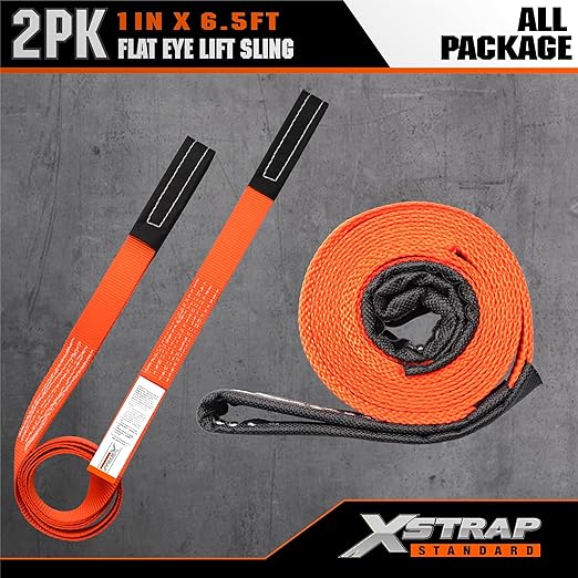 XSTRAP STANDARD 2PCS 1" x6.5ft Lifting Sling 1-Ply Red Web Strap, 2000 LBS Vertical (907 KG), 1600 LBS Choker (725 KG), 5:1 Safety Factor, Twist Eye Polyester Slings for Rigging Hoist Recovery Tree