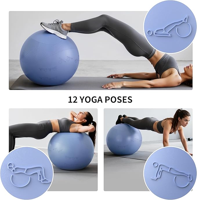 Extra Thick Yoga Ball with Training Instruction, Anti-Burst Slip Resistant Exercise Ball with Pump for Pilates,Physical Therapy,Pregnancy Stability,Birthing Ball 22in 26in 30in