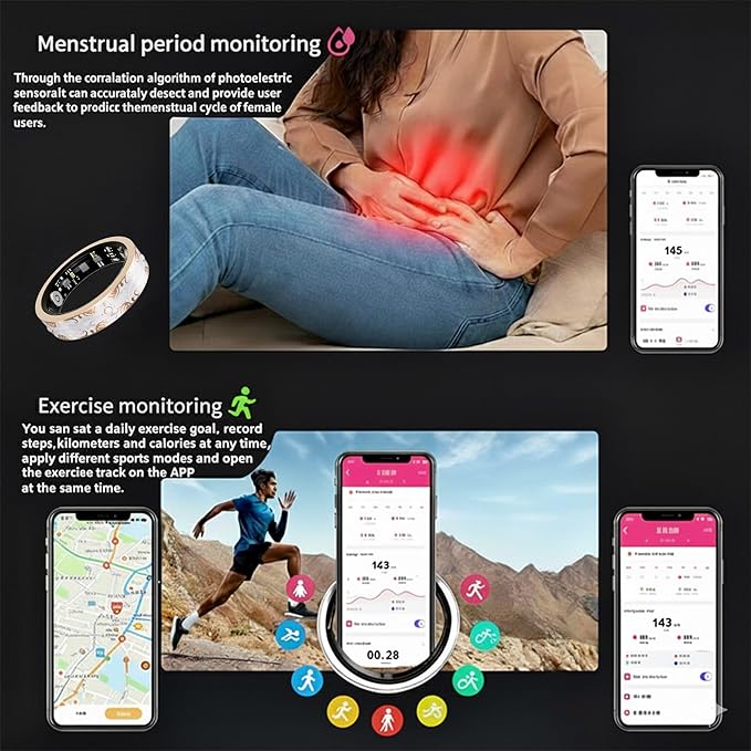 Smart Ring for Women Gift, Fitness & Vital Signs Monitoring, Sleep Tracker/Remote Photography/No Subscription(White,7#)