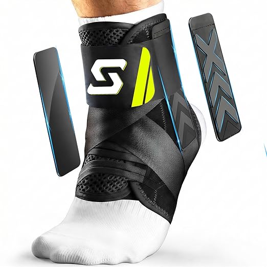 Quick Lace Up Ankle Brace for Sprained Ankle, Slim Fit Ankle Support Brace with Side Stabilizing Pads for Men & Women, Adjustable Ankle Stabilizer for Injury Recovery, Running, Sports, L-Support Plate of 2