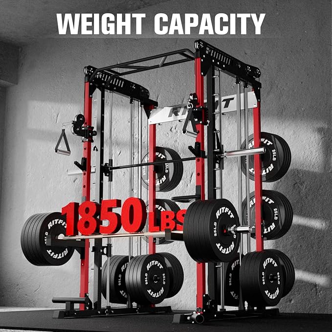 RitFit M1 Pro Smith Machine with Cable Crossover System, Multi-Function Squat Rack Power Cage for Home Gym, Power Rack and Packages