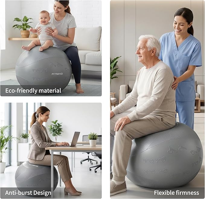 Extra Thick Yoga Ball with Training Instruction, Anti-Burst Slip Resistant Exercise Ball with Pump for Pilates,Physical Therapy,Pregnancy Stability,Birthing Ball 22in 26in 30in