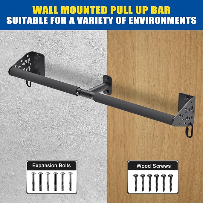 Kipika Wall Mounted Pull Up Bar - Heavy Duty 450 LB Capacity Doorway Chin Up Bar for Home Gym, Sturdy Steel Construction with Resistance Band Hooks | Hanging Exercise Bar for Full Body Workout