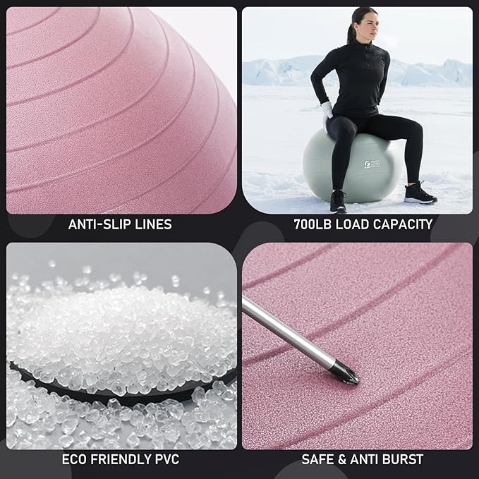 Gruper Yoga and Pilates Ball,4 Sizes 15 inch-30 inch Gym Ball for Fitness, Yoga, Workout, Pregnancy and Physical Therapy,Quick Pump Included,Great as Yoga Ball Chair for Office or Home Gym Equipment