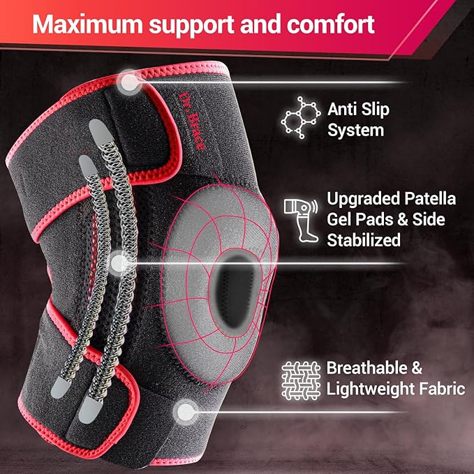 DR. BRACE ELITE Knee Brace with Side Stabilizers & Patella Gel Pads for Maximum Knee Pain Support and knee recovery for men and women-Please Check How To Size Video (Sunrise, Small)