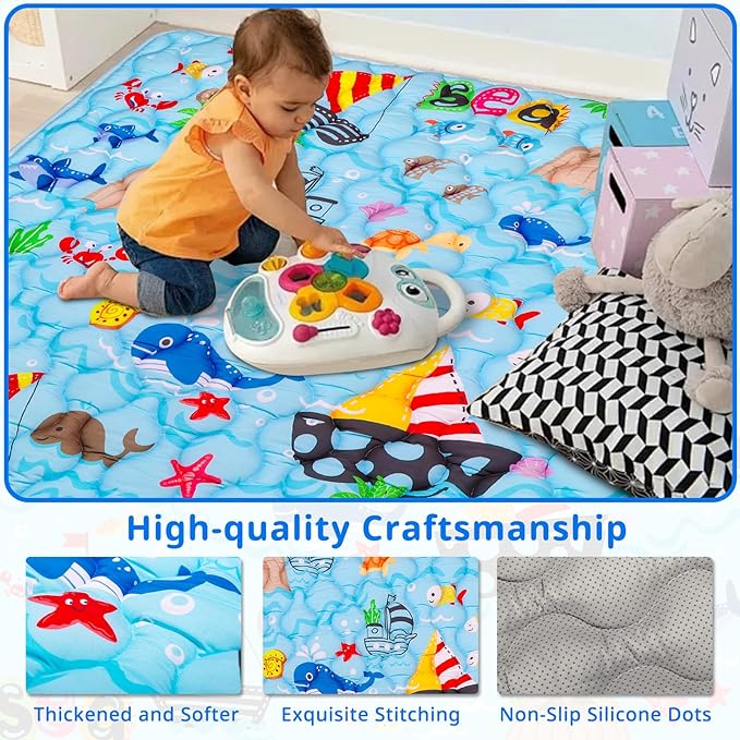 Ocean Baby Gyms Playmats for Playpen Playyards, 50"×50" Thicken Soft Padding Play Mat Babies Toddlers Infants Baby Crawling Mat