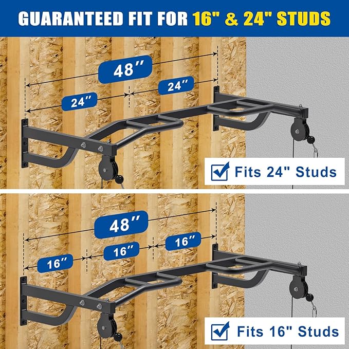 Kipika 48" Ceiling Mounted Pull Up Bar, Heavy Duty Multi-Grip Chin Up Bar,Mounted Pullup Bar, Adjustable Height, Pull Up Bands for Chin Ups & Body Stretching, Ideal for Home Gym and Strength Training
