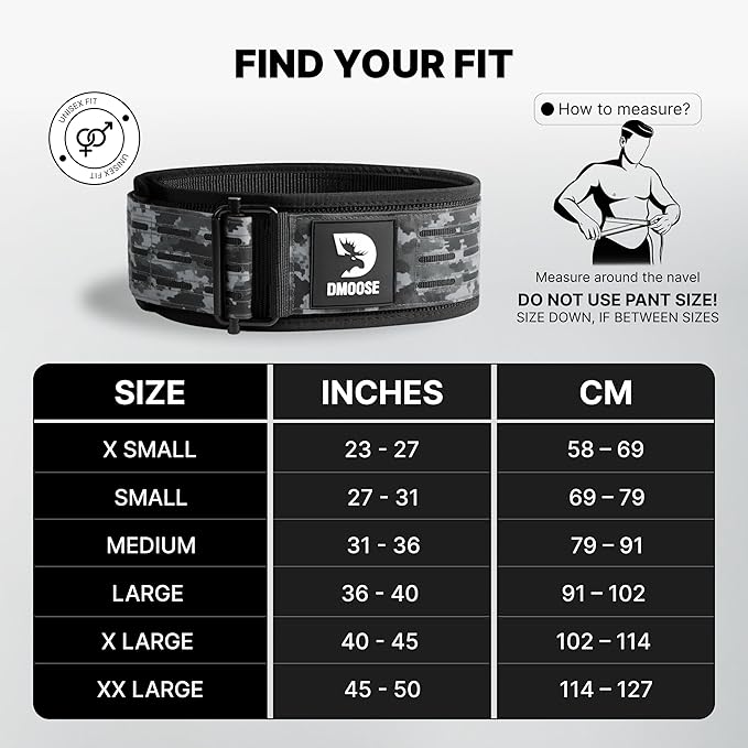 DMoose Weight Lifting Belt - Auto Locking Gym Belt for Olympic Training, WOD, Cross Training for Men and Women - 4" Nylon Workout belt with Adjustable Buckle - Provides Lumbar Support and Stability