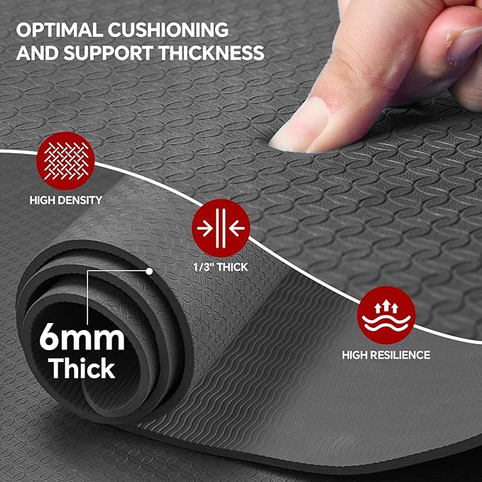 Stepwaver Extra Large Yoga Mat 6'x4'(1/3" & 1/4" Thick), Non-Slip, Ultra Durable, Wide Workout Mat, Wide Exercise Mats for Home Workouts, Yoga, Pilates, Stretching (Barefoot Exercise)