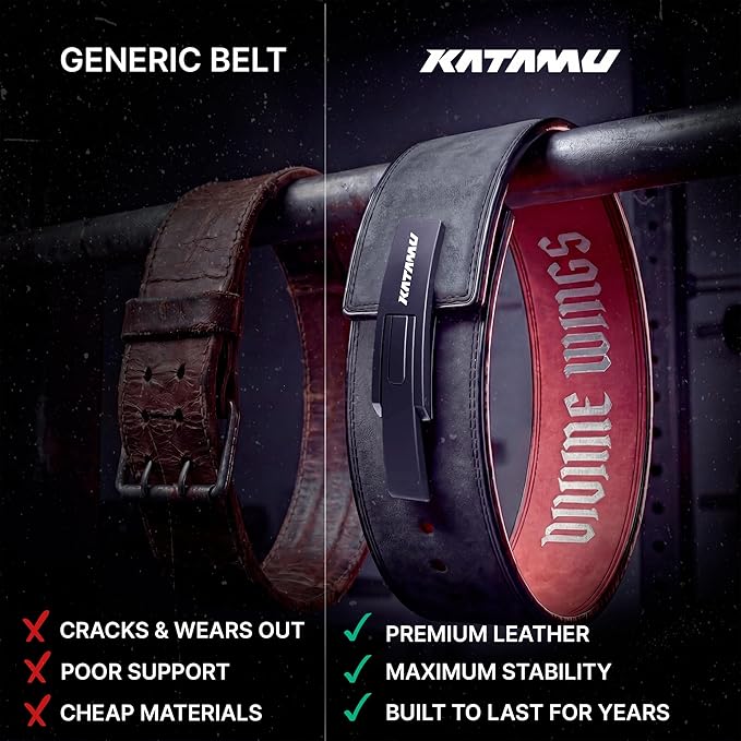 Katamu Premium Leather Lever Weightlifting Belt – Secure Steel Lever, Powerlifting Support for Deadlifts, Squats & Heavy Lifts - Be A Hero