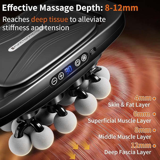 20 Head Massage Gun Deep Tissue, Percussion Back Massage Tool with 3 Modes & 30 Adjustable Intensity Levels, Handheld Electric Muscle Massager for Back, Neck, Shoulders, Legs, Waists,Quiet Ideal Gifts