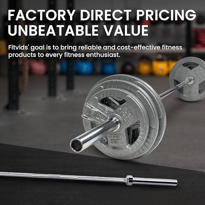Fitvids 2 Inch Olympic Barbell Bar, 5/6/7 Feet Bar with Collar for Home Gym Strength Training, weight lifting, Bench Press, 700 LB Capacity