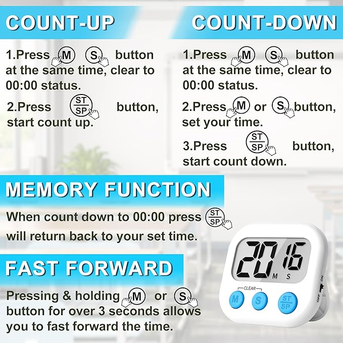 ZILLEEN Classroom Timer for Kids Teachers 6 Pack Digital Timers, White