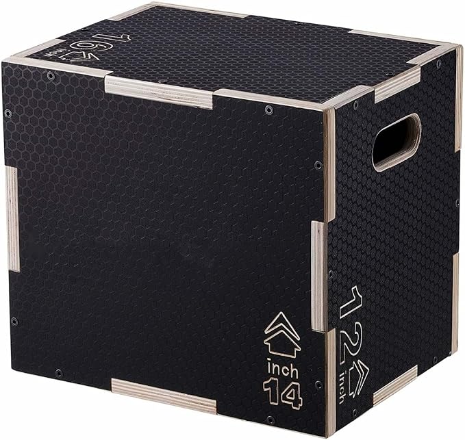Plyometric Jump Box, 3-in-1 16/14/12 Inch Wooden Plyo Box, Adjustable Fitness Step Platform for Gym Training, Strength & Agility, Black
