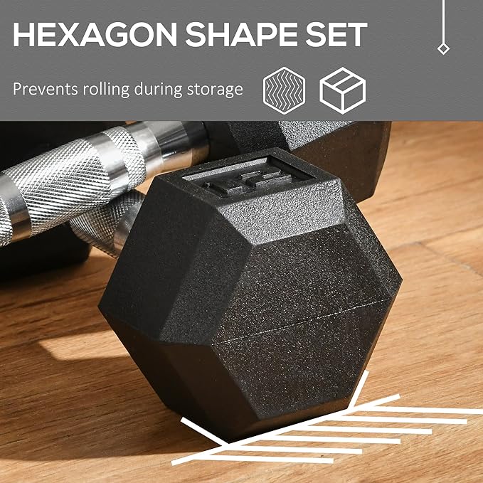 Soozier 2 x 12lbs/2 x 15lbs/2 x 40lbs/2 x 45lbs/2 x 50lbs Hex Dumbbell Set of 2, Rubber Weights Exercise Fitness Dumbbell with Non-Slip Handles, Anti-roll, for Women or Men Home Gym Workout