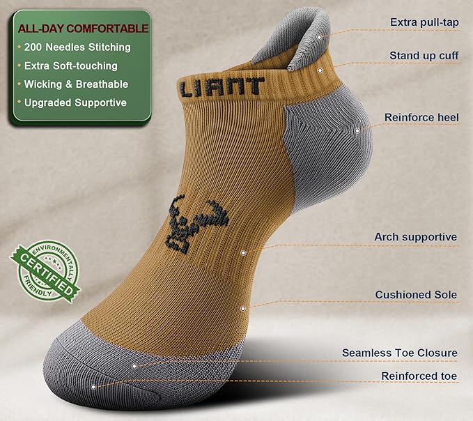 BULLIANT Men Running Socks,Active Ankle Socks No Show For Men With Cushioned Footbed Arch Support Breathable Wicking