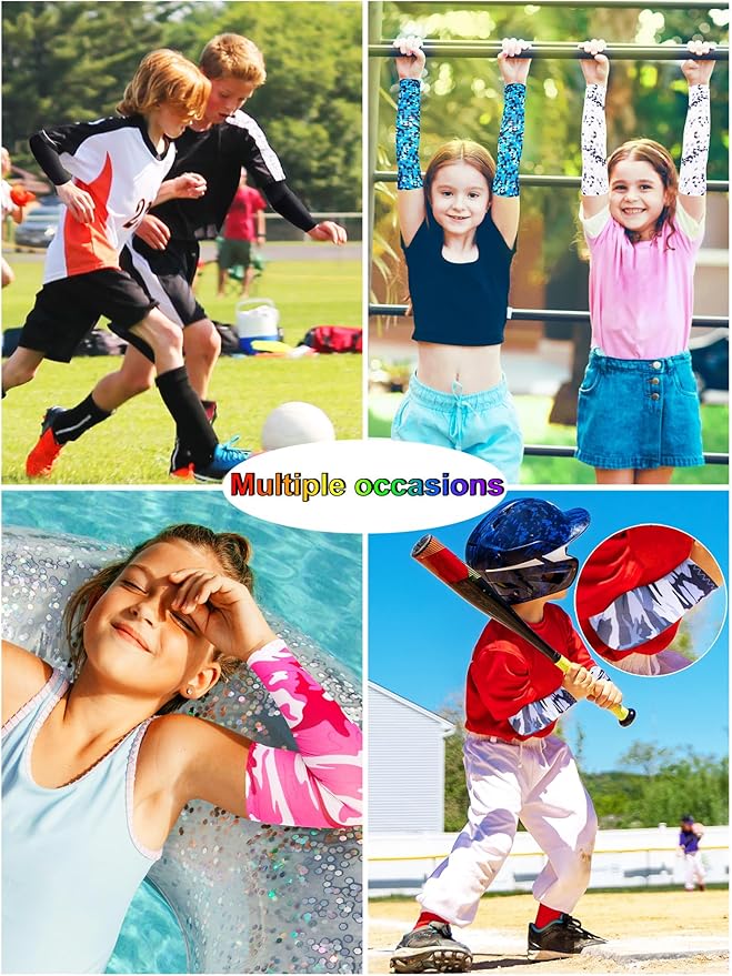 12 Pairs Sports Arm Sleeves for Kids Basketball Baseball Arm Sleeves UV Sun Protection Cooling Arm Cover Sleeve