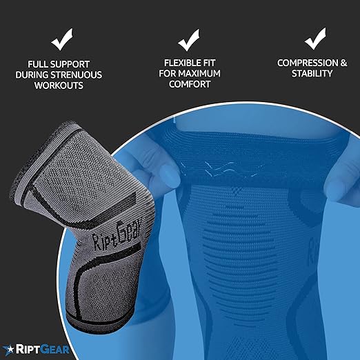RiptGear Knee Compression Sleeve - Braces for Knee Pain - Compression for Arthritis, Meniscus Tear, Running, Walking - Support for Women and Men - Sleeves Weightlifting (Large, Gray (1 Pack))