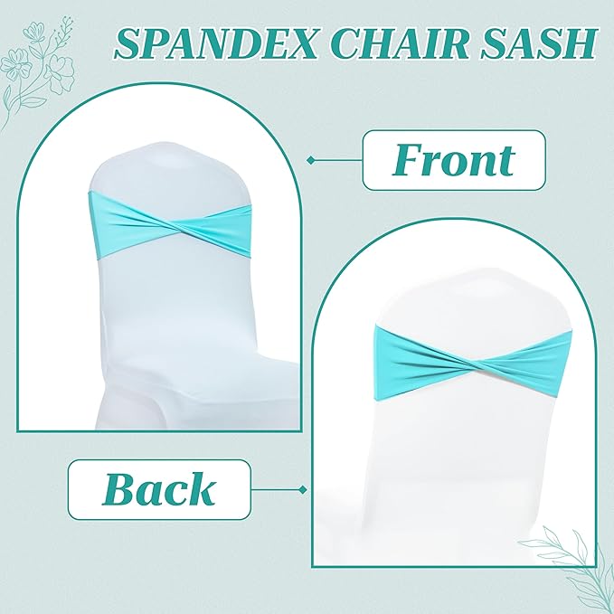MDS Pack of 250 Spandex Chair Sashes Bows Elastic Stretch Dining Chair Bands Ties Without Slider Buckle Universal fits for Wedding Baby Shower Birthday Party Banquet Event Decoration - Aqua Blue