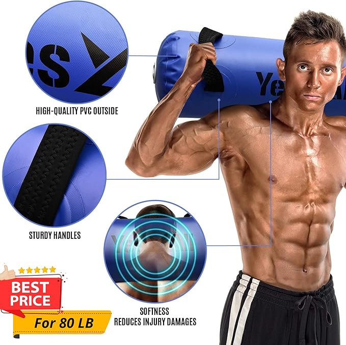 Yes4All Large Aqua Bags for Workout 35/45/80lbs - Ultimate Core Water Weights Aqua Bag - Portable Stability Fitness - Perfect Agility, Durability for Indoors and Outdoors - Clear & Dark Blue