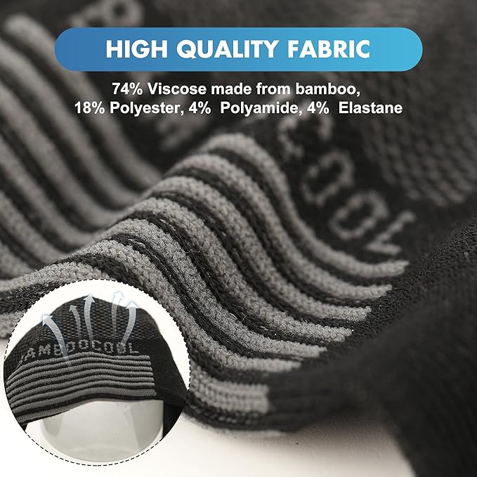 BAMBOO COOL Men's Ankle Socks Moisture Wicking Breathable Odor Control Athletic Cushioned Running Socks Arch Support 8 Pack