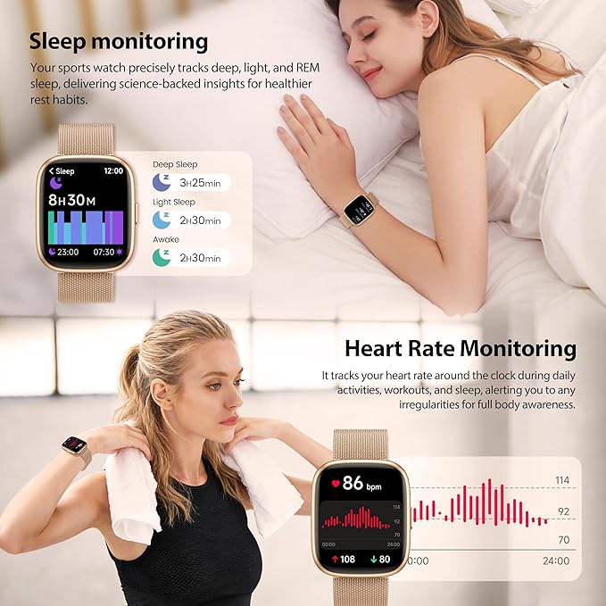 Smart Watch for Women with Alexa Built-in, 1.83" HD Touchscreen Fitness Tracker with Bluetooth Calls, Heart Rate/Sleep Monitor, 120+ Sports Fitness Watch, IP68 Waterproof Smartwatch for Android iOS