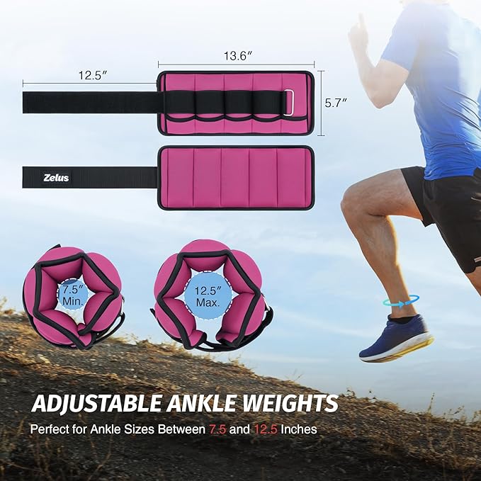 ZELUS 1 Pair Adjustable Ankle Weights, 2 4 6 8 10 lb Modularized Leg Weight Straps for Women Men, Weighted Ankle Weight Set with Removable Sandbags, 1-5 lb per Ankle Strap for Gym Yoga Jogging Walking