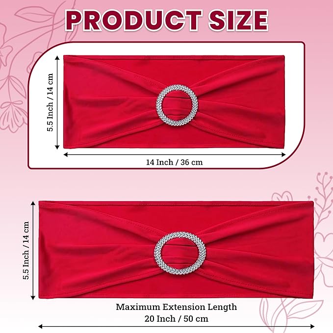 VDS - Red | Spandex Chair Sashes Bows | 125 PCS | Stretch Elastic Banquet Universal Folding Chair Band Tie with Silver Buckle Slider for Wedding Party Conference Celebration Event Decoration