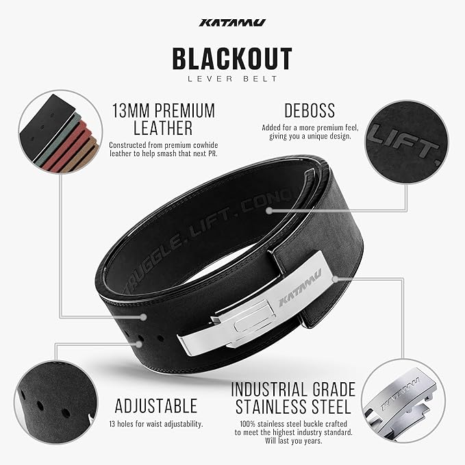 Katamu Premium 13mm Leather Weightlifting Belt - For Powerlifting, Weightlifting and Squat Lifting - Katamu Lever Belts