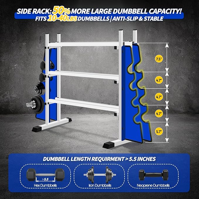 3-Tier Heavy Duty Dumbbell Rack,1200 LBS Capacity,Double-Side Extension Holder for Dumbbells & Kettlebells Home Gym Storage Rack