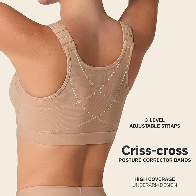 Leonisa Multi-Functional – Posture Corrector Bra Wireless Front Closure Bra for Women Full Coverage