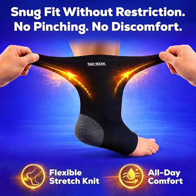 SB SOX Ankle Compression Sleeve for Men and Women (1 Pair) - Ankle Brace Support Stabilizer for Sprained Ankle, Achilles Tendonitis, Sports