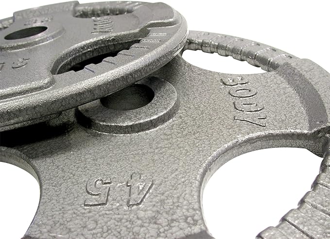 Body Solid Olympic Quad Grip Weight Plate - Cast Iron Barbell Workout Plates, Suitable for Strength Training, Weightlifting, Crossfit Weights for Home & Commercial Gym