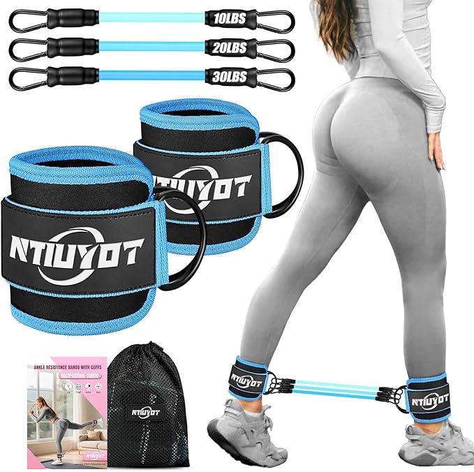 Ankle Resistance Bands with Cuffs, Workout Sets for Women, Resistance Bands for Working Out, Exercise Band for Leg Booty, Home Gym Workout Equipment, Ankle Weights Fitness Band Set