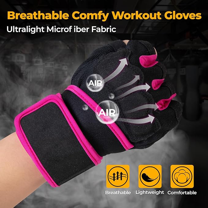Workout Gloves for Men - Gym Weight Lifting Padded Gloves with Wrist Wrap Support, Full Palm Protection & Silicone Grip Gym Gloves, Exercise, Cross Training, Fitness, Pull-up