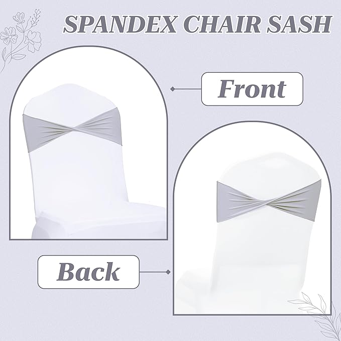 MDS Pack of 250 Spandex Chair Sashes Bows Elastic Stretch Dining Chair Bands Ties Without Slider Buckle Universal fits for Wedding Baby Shower Birthday Party Banquet Event Decoration - Light Silver