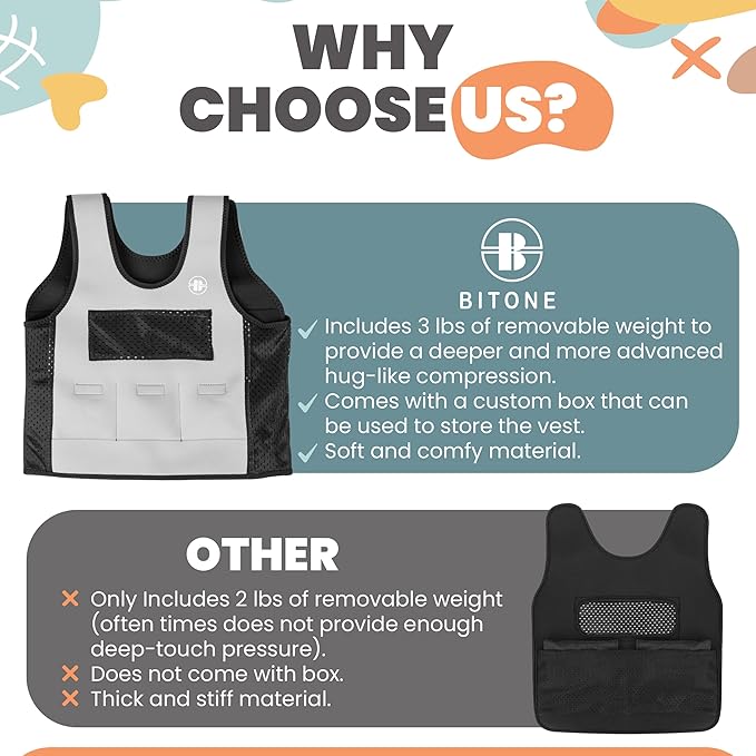 Kids Weighted Vest – 3 lbs Adjustable Compression Vest for Kids with Sensory Issues – Washable, Breathable Sensory Calming Vest for Kids