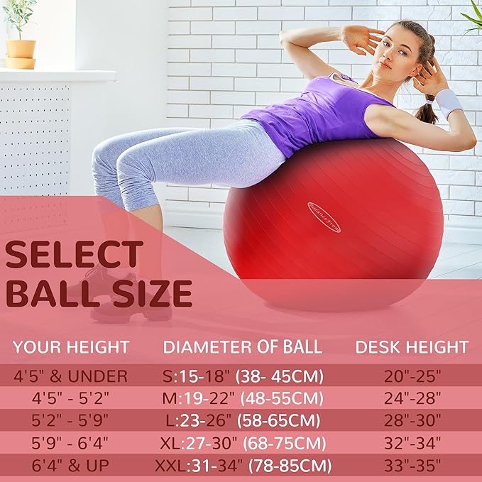 Fitvids Anti-Burst and Slip Resistant Exercise Yoga Fitness Birthing Ball with Quick Pump, 2,000-Pound Capacity, Multiple Colors and Sizes