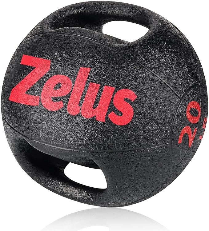 ZELUS Medicine Ball with Dual Grip| 10/20 lbs Exercise Ball |Weight Ball with Handles| Textured Grip Exercise Ball |Strength Training| Core Workouts