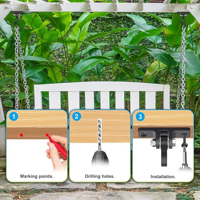 Dolibest Heavy Duty Swing Hangers, Porch Swing Hanging Kit, One-Piece Design Base, Swing Set Hardware with Wood Screws for Playground, Porch, Wooden Sets, Indoor & Outdoor Use (2Pack)