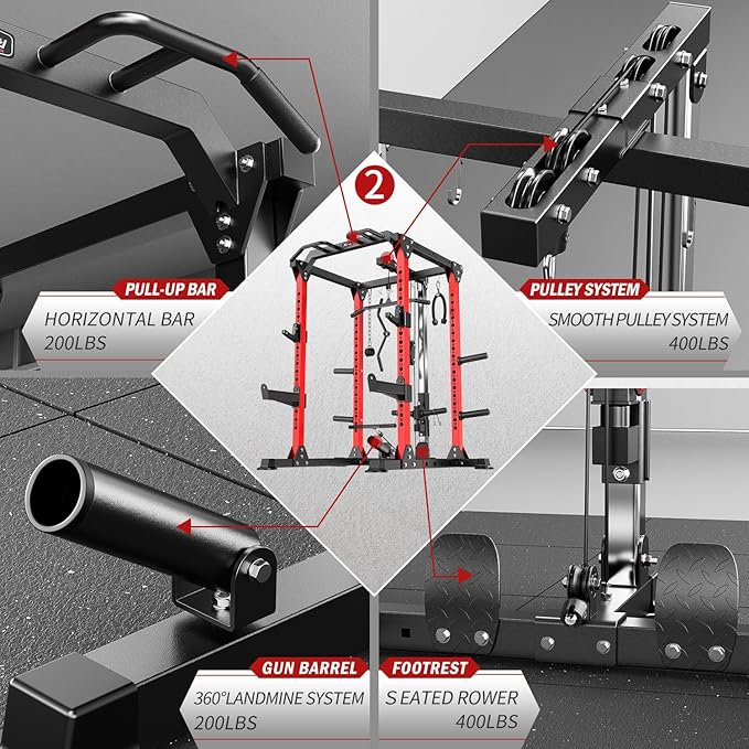 Power Cage Multi-Function Power Rack with Cable Crossover System,1500 LBS Capacity Squat Rack with Weight Bench,for Home Gym